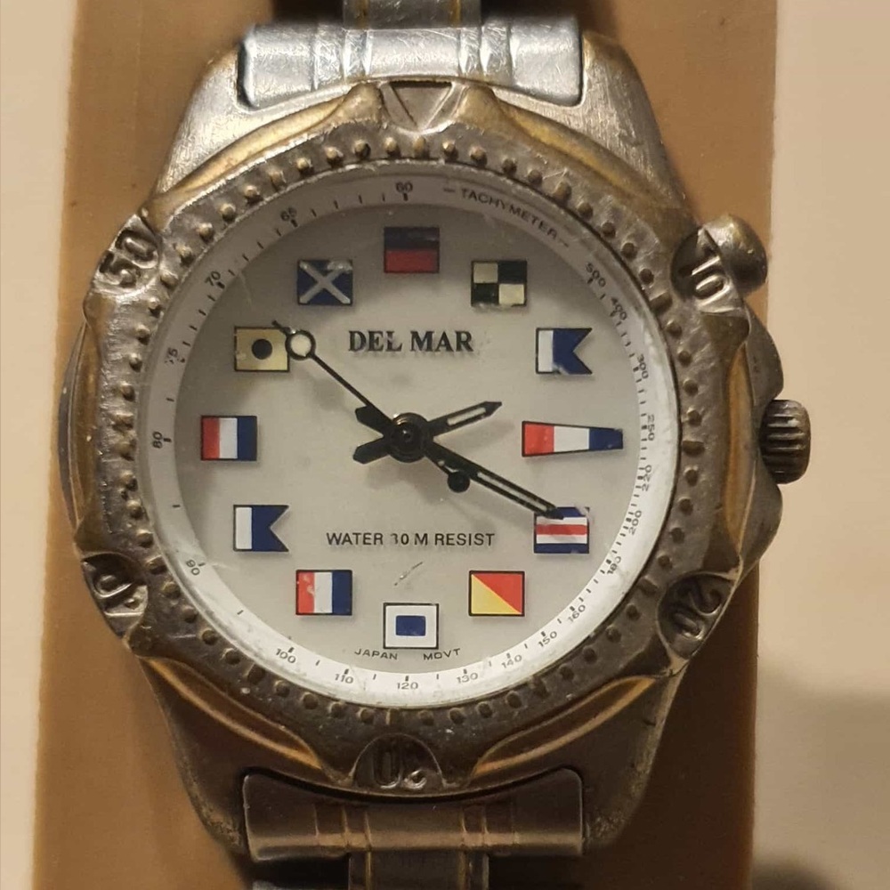 🦋10/$20🦋 Del Mar Silver/White Stainless Steel Nautical Collection Women's Watch